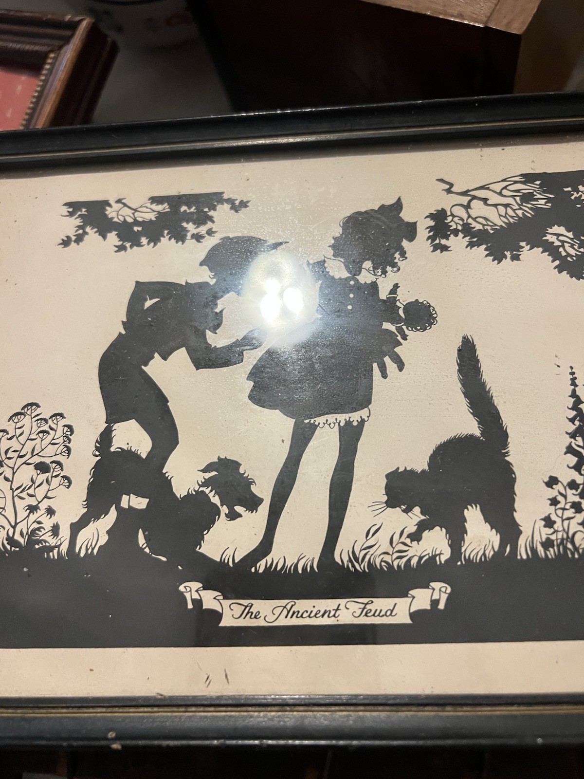 1930S Silhouette Print “The Ancient Feud” Scissor Cut Framed Shadow Art
