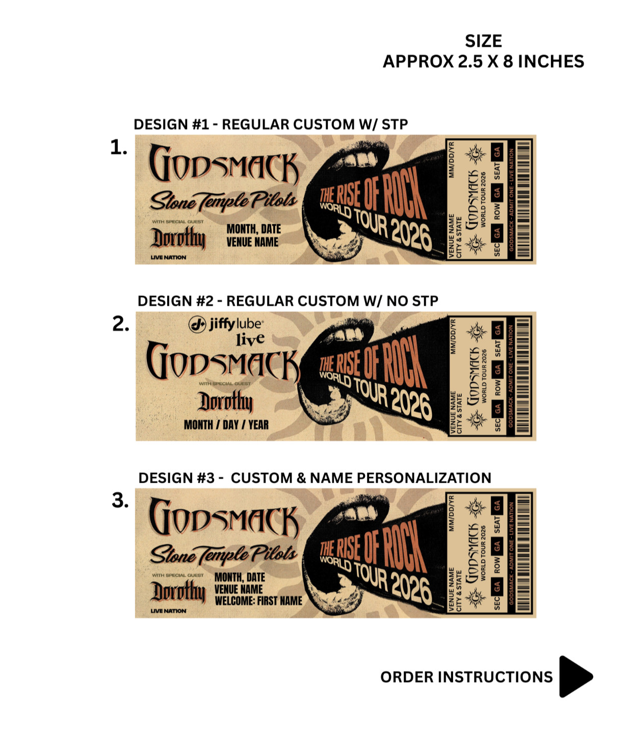 Godsmack The Rise Of Rock World Tour 2026 Custom Design Commemorative Ticket