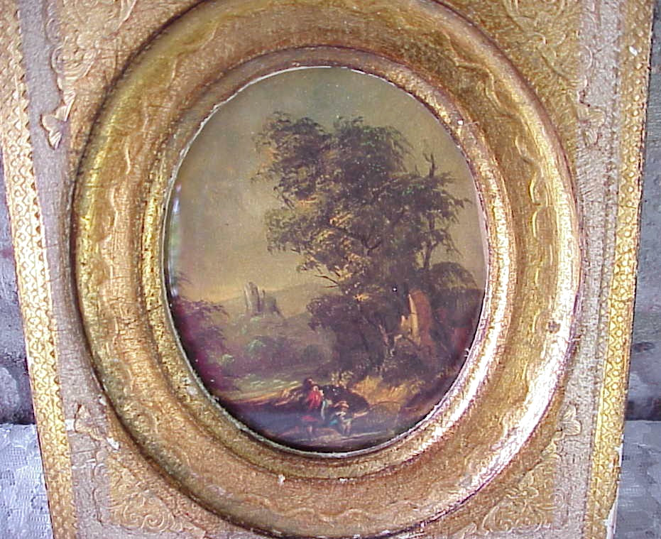 Vintage Florentine Scenic Print Wall Picture Wood Frame Glass 6 1/4″ x 5 1/2″