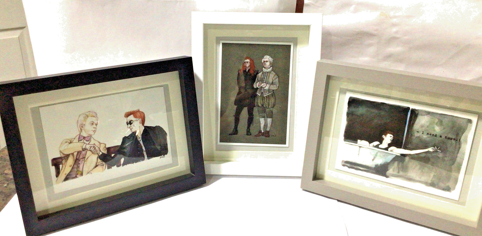 Art Prints x 3 Framed Fanart TV Series Good Omens Black Kings Dream