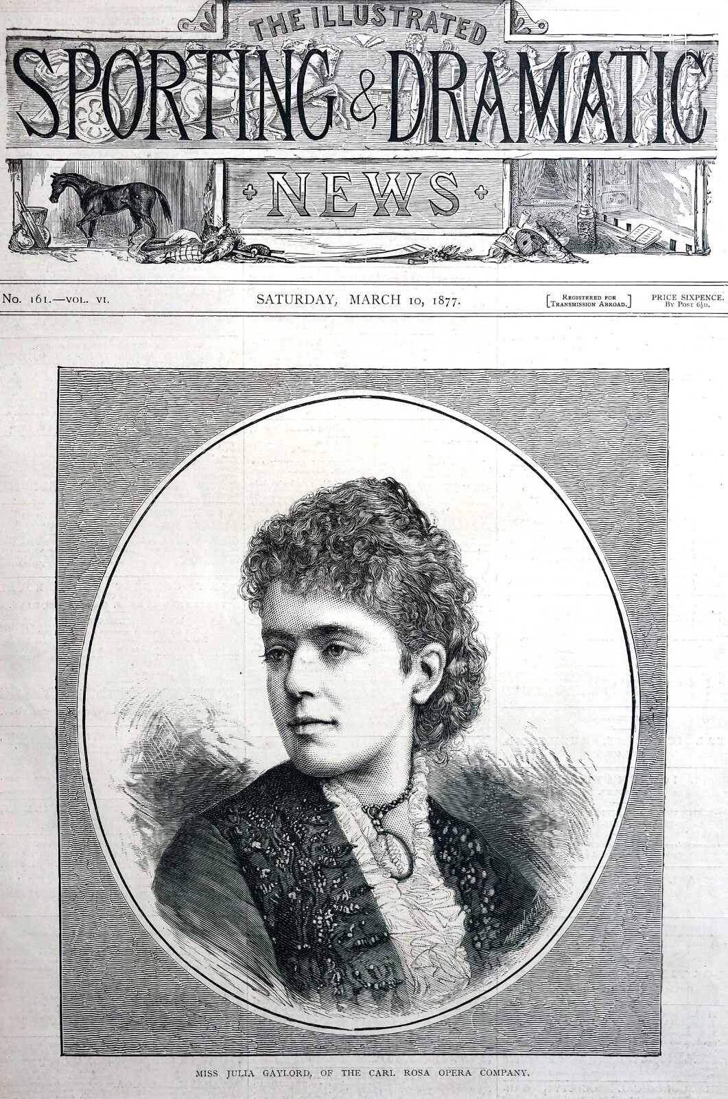 Julia Gaylord 1877 CARL ROSA OPERA COMPANY SINGER MUSIC Antique Matted Print
