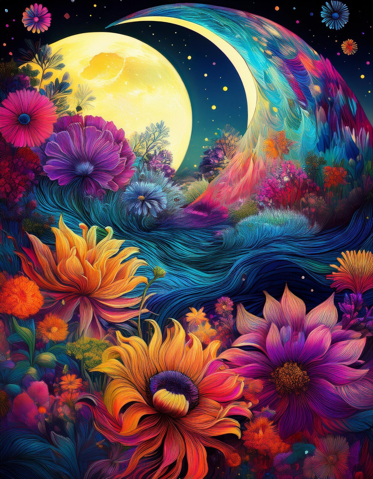 Wall Art Print/Picture Psychedelic Moon decor Fine Art Matte Paper 12 x 10″