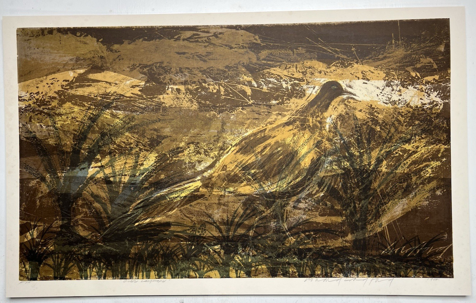 Howard Bradford Signed Vintage Serigraph Print Titled “Ochre Landscape” 1964