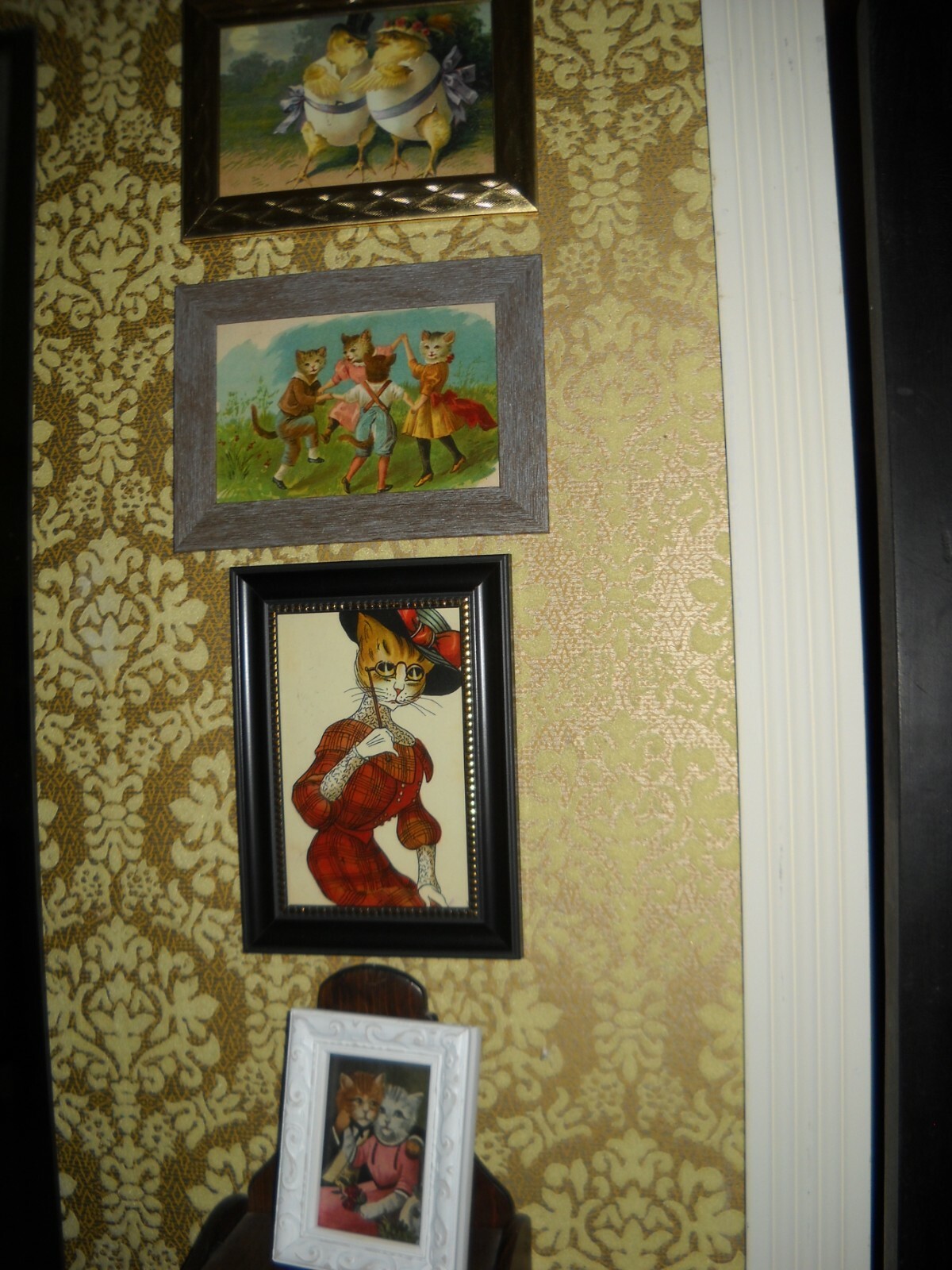 DRESSED FROGS PLAY TENNIS 4 X 6 brown framed animal picture Vintage style print