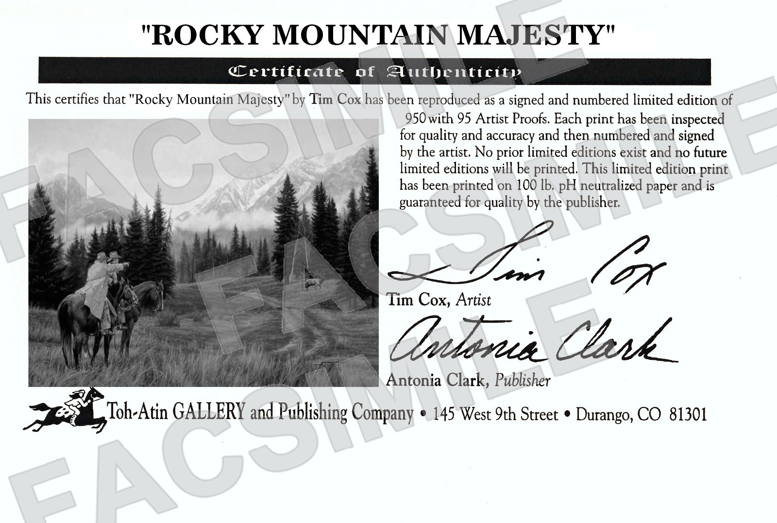 TIM COX “ROCKY MOUNTAIN MAJESTY” Rare, 24″x 30″ Mounted & Matted, S&N Print