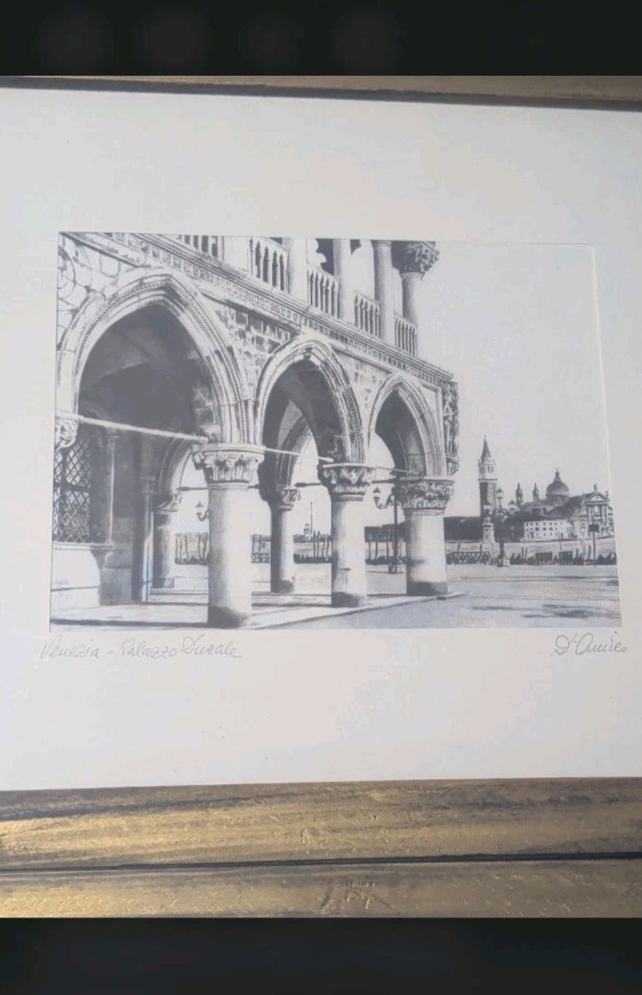 D’Amico Venice Italy Palazzo Ducale Screen Print On Silk Signed Matted Framed…