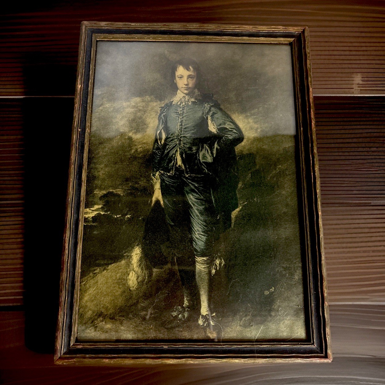 Vintage Blue Boy The house Of Art N.Y. Vivid Lithograph Very Old Frame 13×9.5