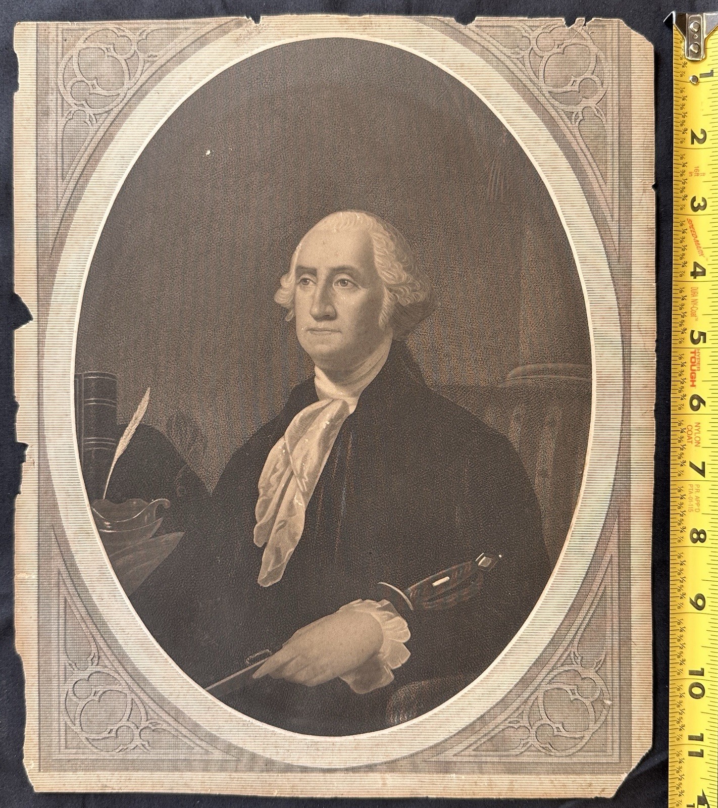 Antique 19th c George Washington Steel Engraving Portrait c.1840–1870 Oval Frame
