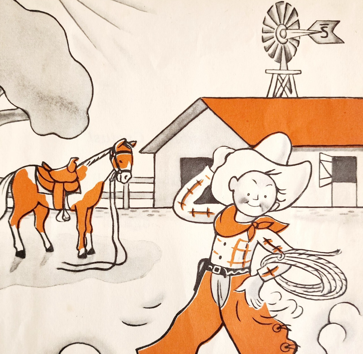 1955 Cowboy Small Horse Illustration Book Plate Print Lenski Vintage DWH5B