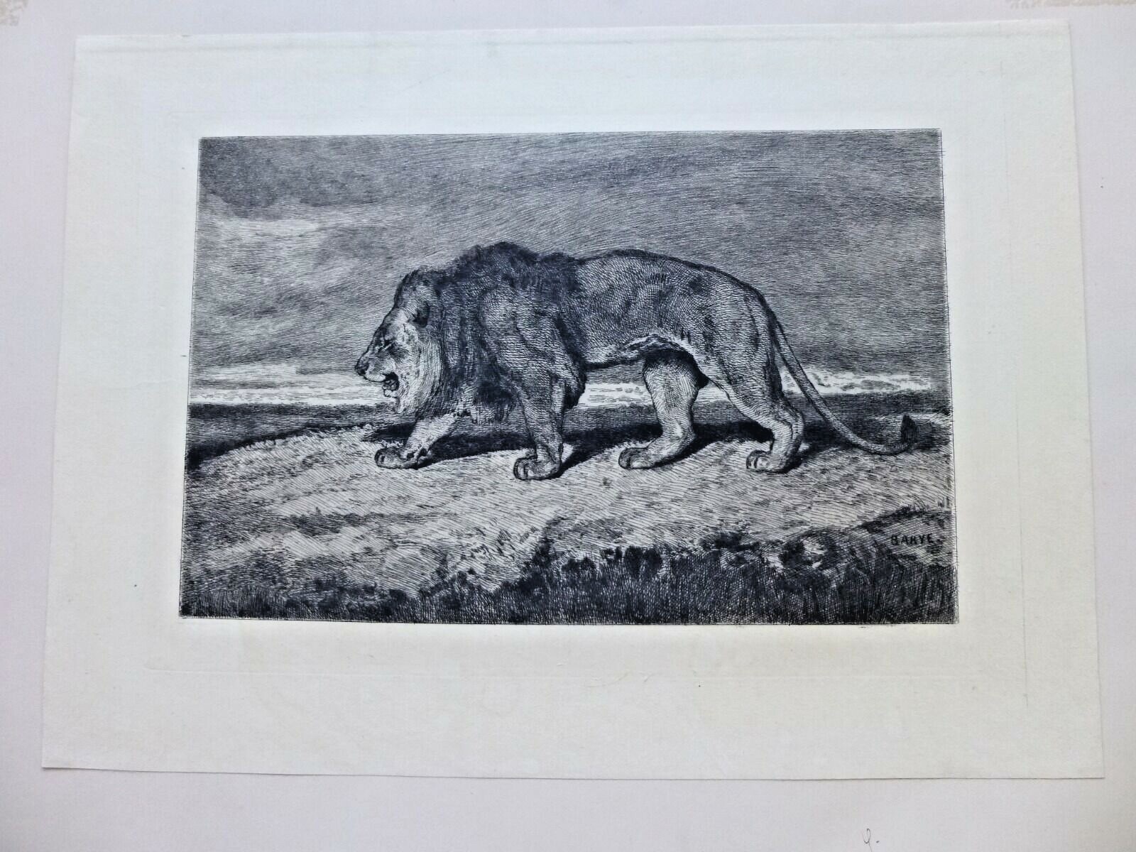 ANTOINE LOUIS BARYE ETCHING STRIDING LION FIRST STATE