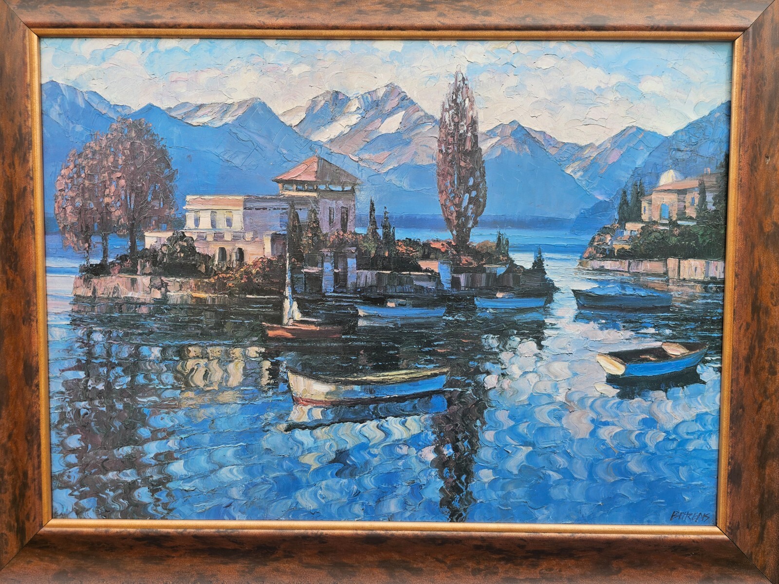 Montreux Lake Geneva Seascape Swiss Howard Behrens Oleography Framed Painting