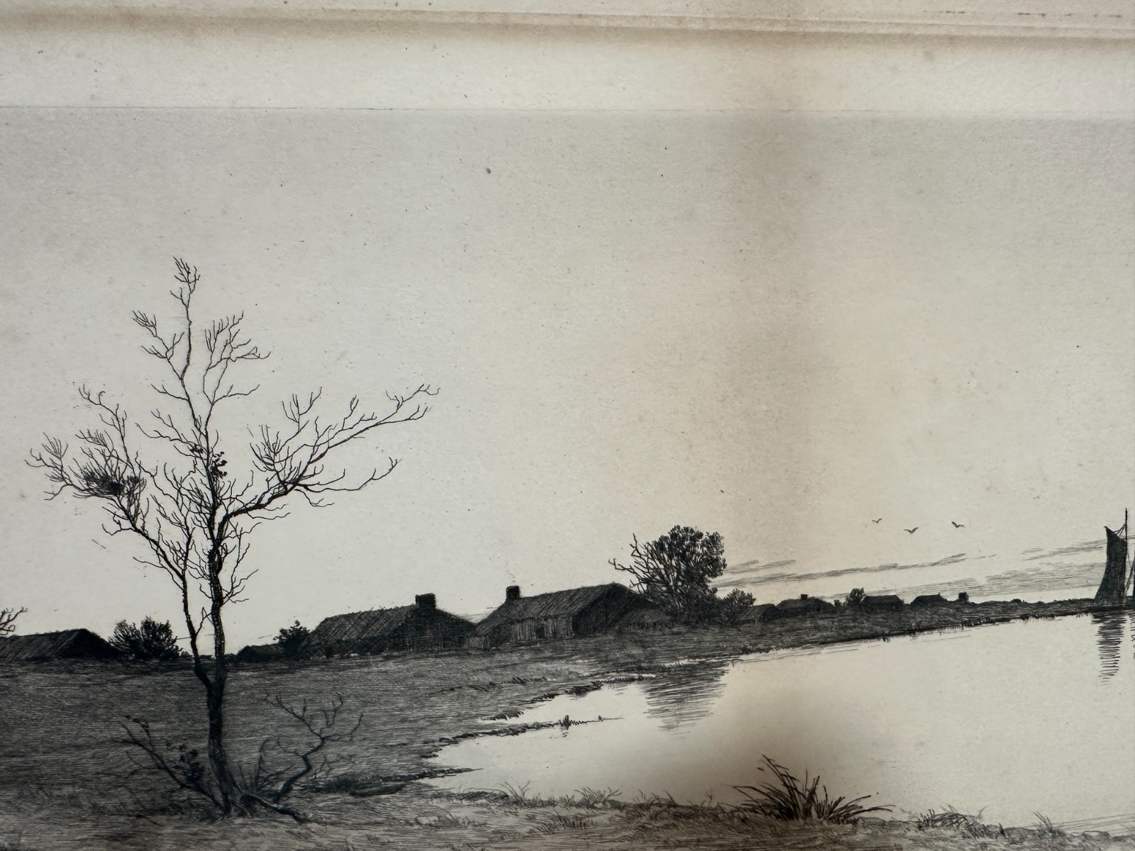 Antique Etching Edward Loyal Field – Remarque – Coastal Scene – Ships Sailboats