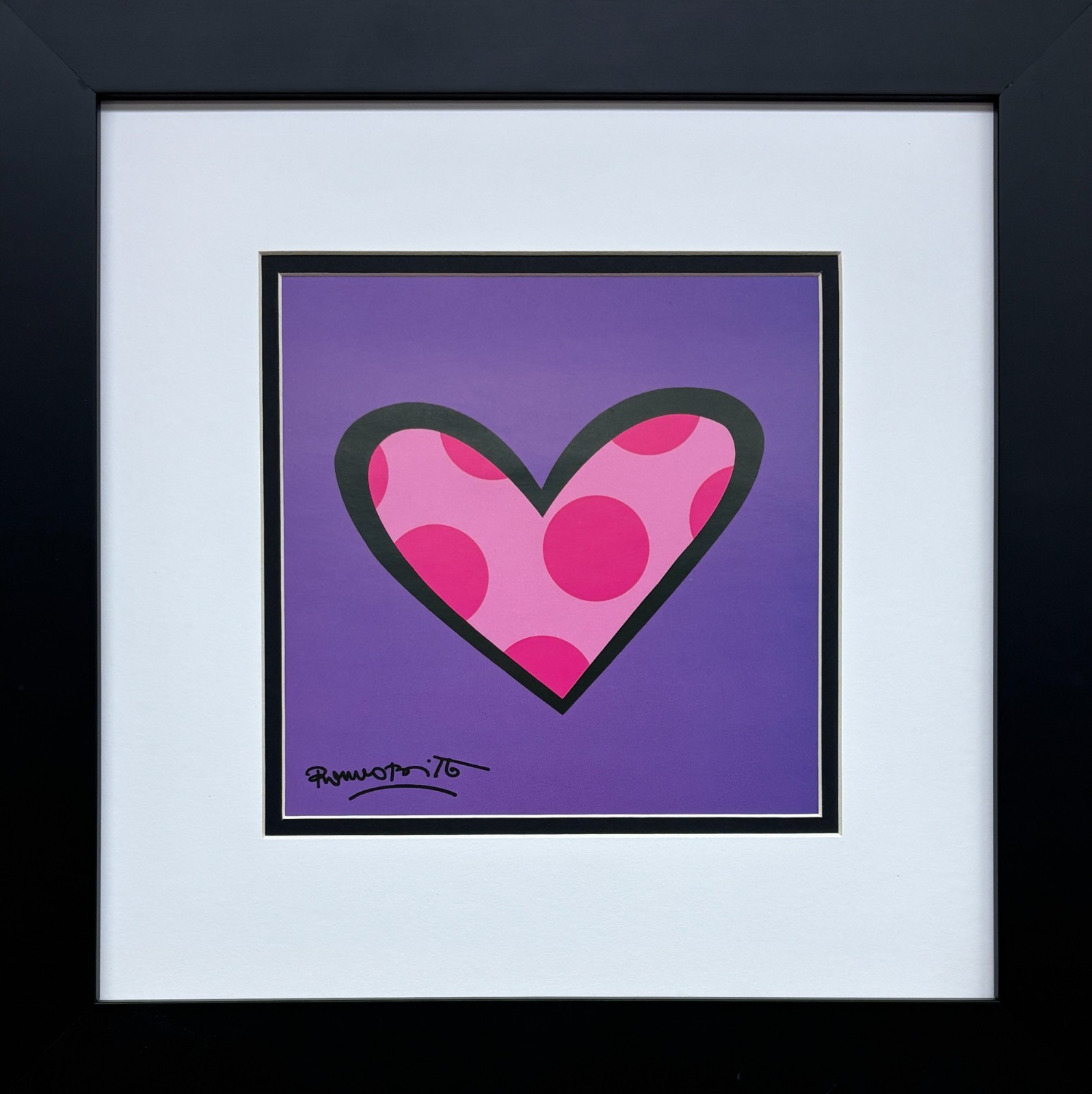 Romero Britto “Dotty About You” Custom FRAMED ART PRINT Polka Dot Heart NEW