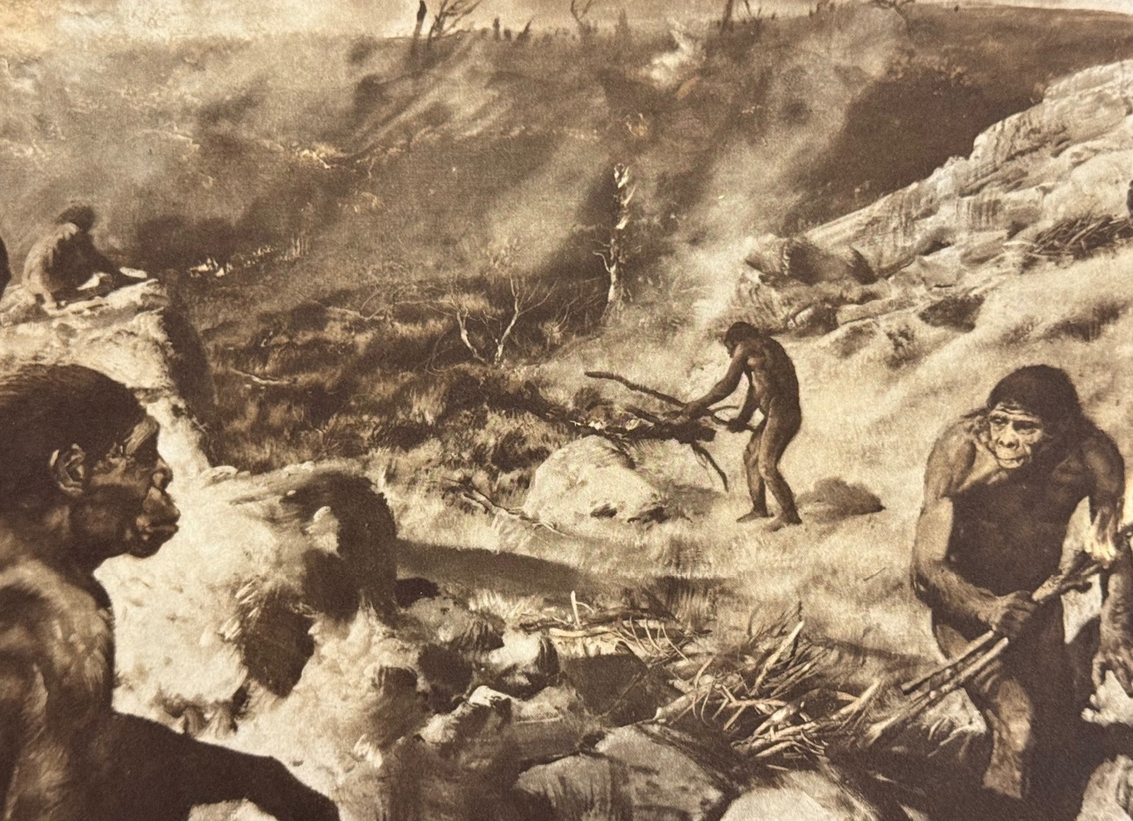 Prehistoric Man- HOW FIRE WAS OBTAINED By Z Burian 1960 VF 9 1/2 x 13 1/4″ sheet