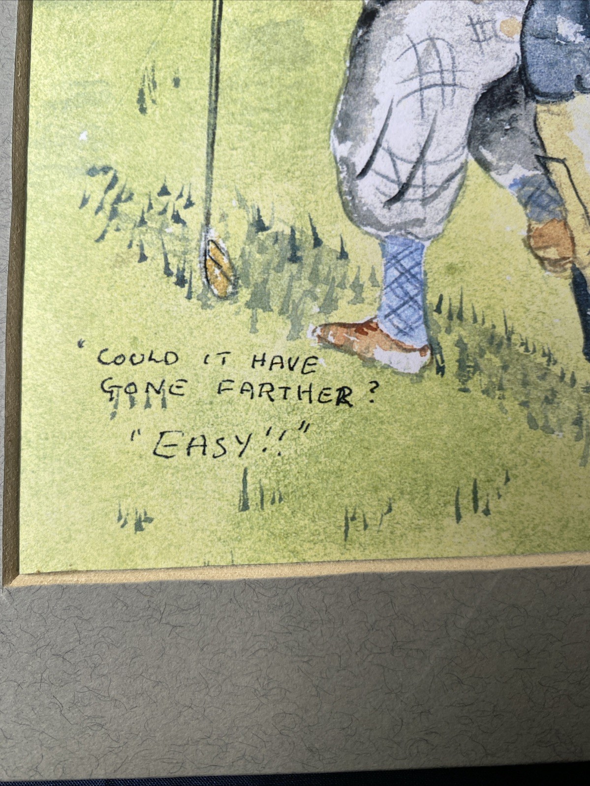 Vintage Caricature Golf Scene Art Print On Card. Clean In Sleeve. 19x24cm VGC