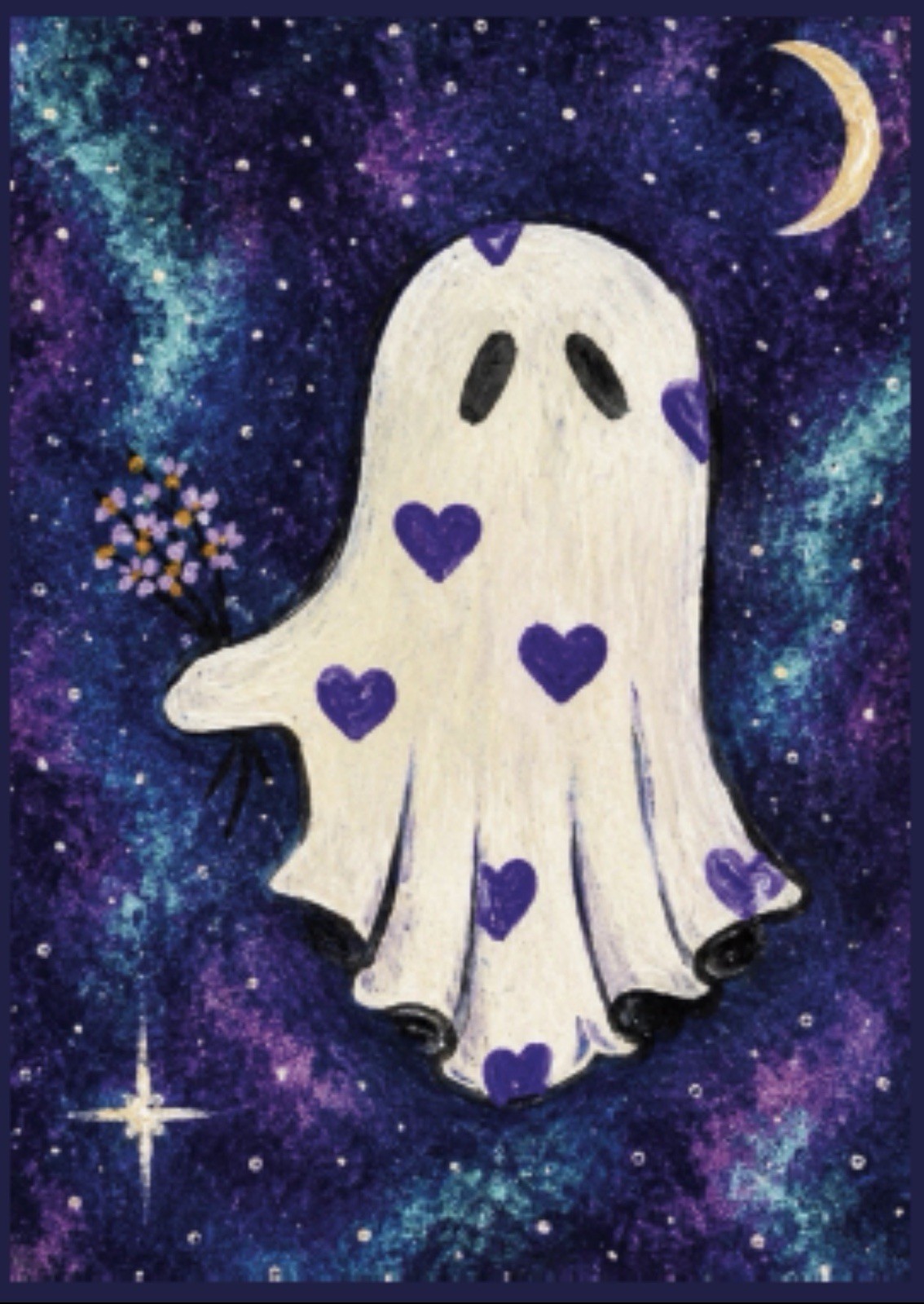 Purple Heart Ghost Print by Lisa LaBruno | Cute Gothic Halloween Art