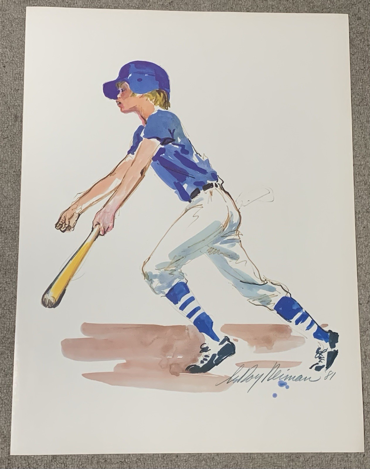 1981 Leroy Neiman Little Hitter – Young Baseball Player Sports Art Litho Print