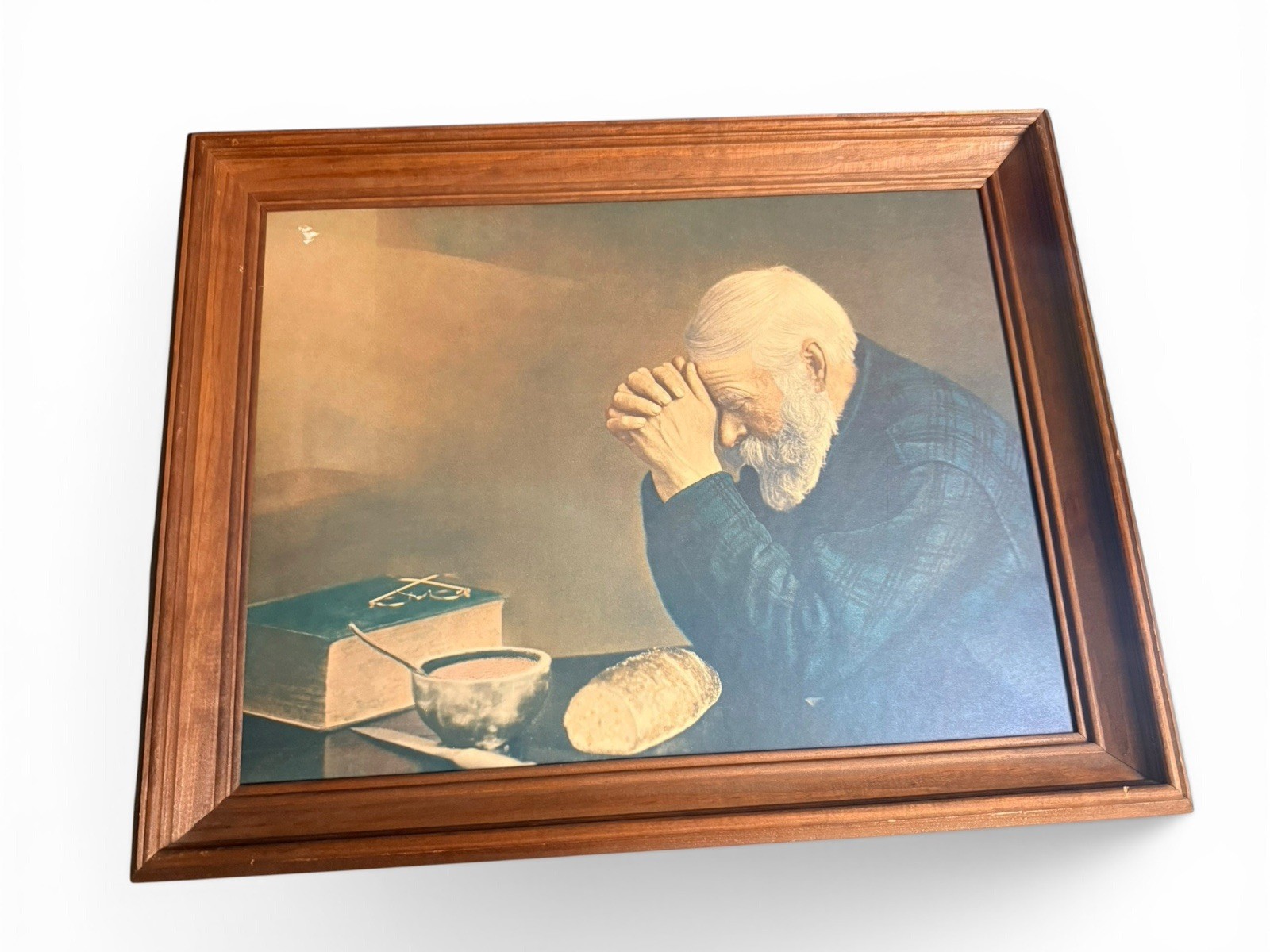 Eric Enstrom ‘Grace’ Vintage Print Wood Frame 22.5 x 18.5 Large Old Man Praying
