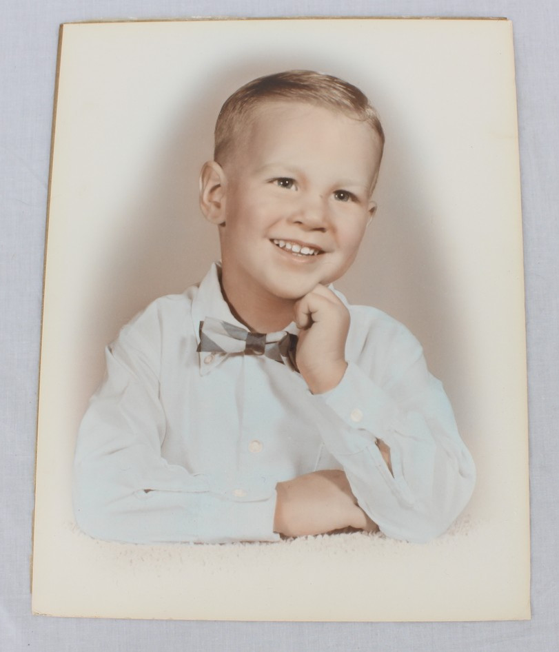 Vintage 1950s Hand-Colored Child Portrait Photo Boy Bow Tie Studio Art Print 11x
