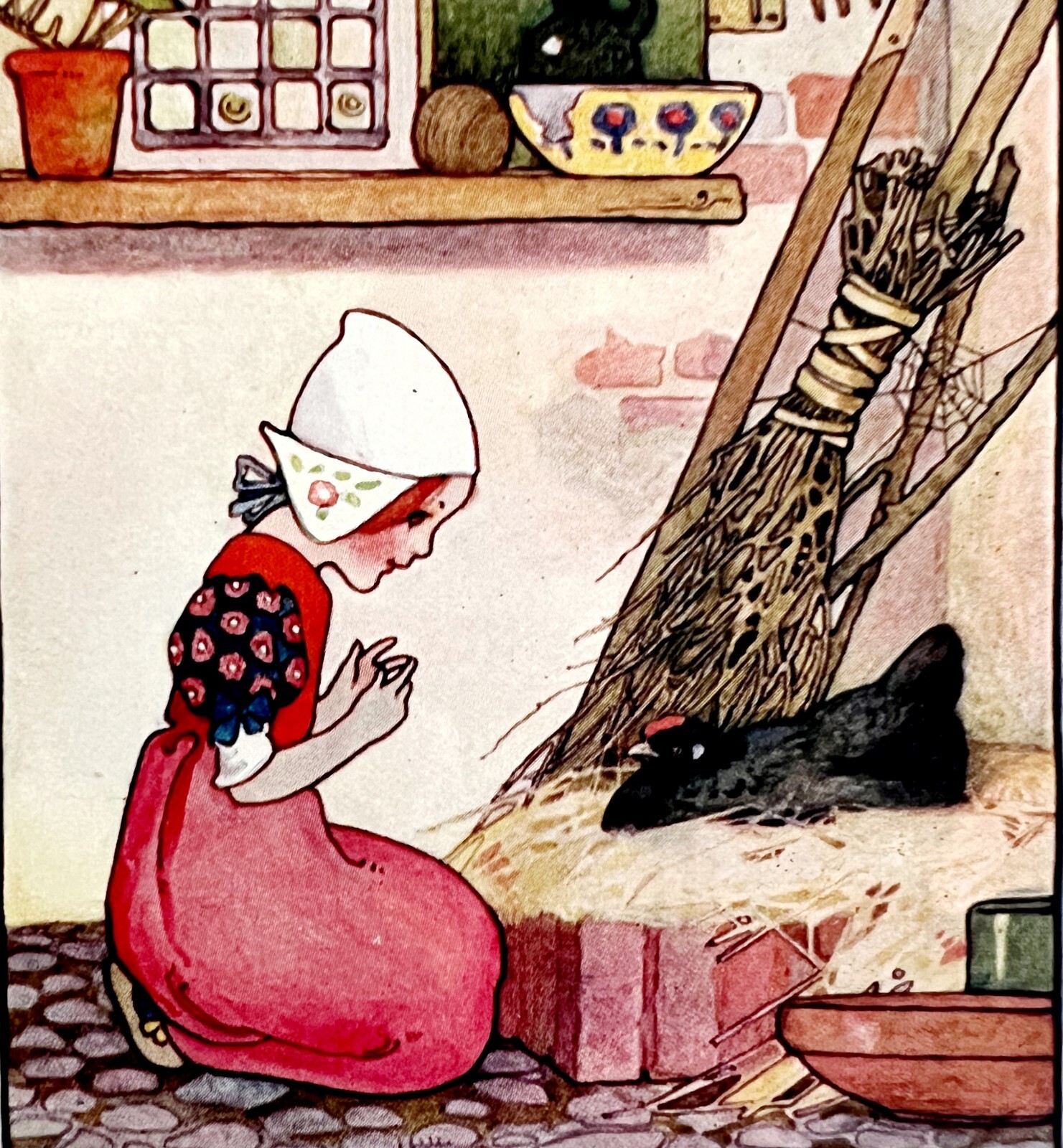 Girl With Pet Chicken 1906 Lithograph Art Print 6 x 4″ MilIicent Sowerby DWZ3D