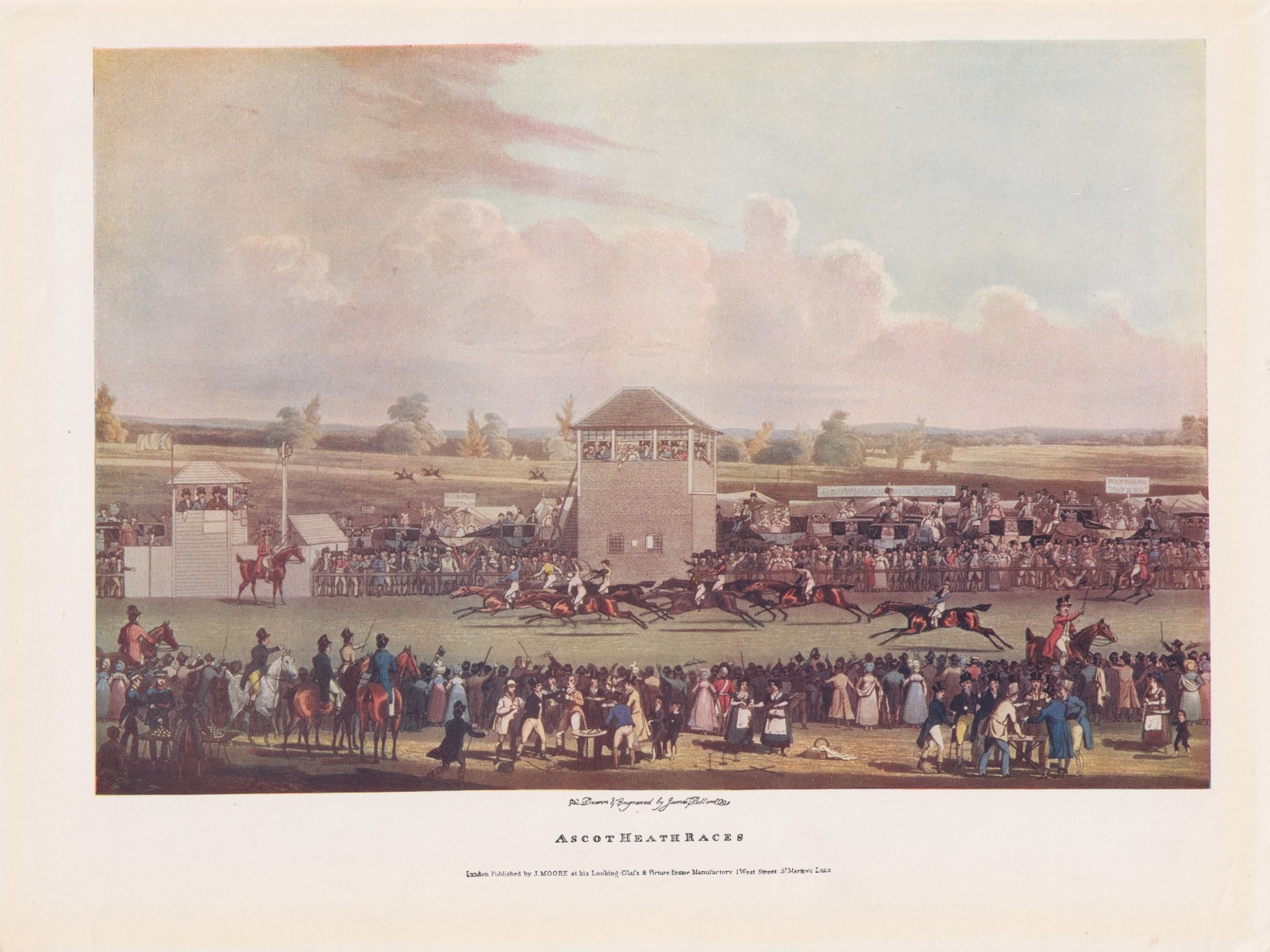 Ascot Heath Horse Races Equestrian Horse Racing Antique Color Art Print 1927