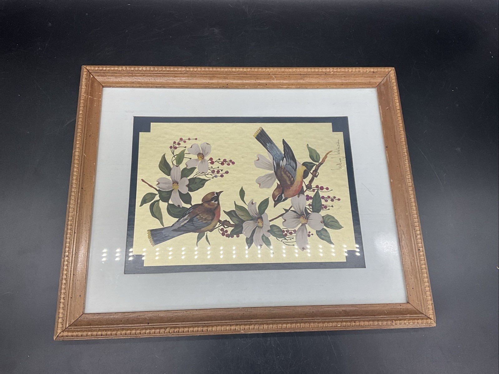 Vtg Print William J. Whiteside Birds On Dogwood Flowers Framed 15 1/4” X 12 3/8”