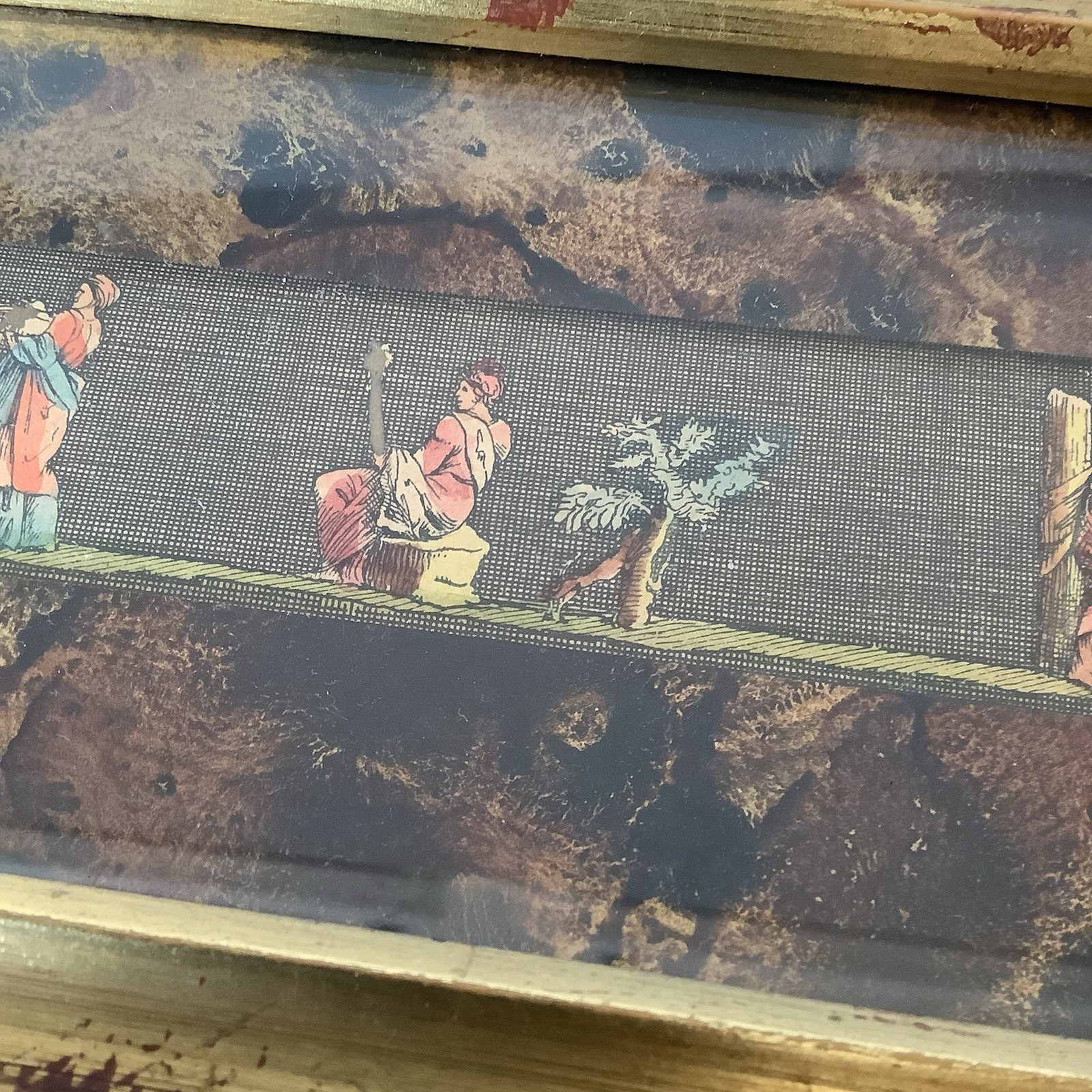 Vintage Sungott Neoclassical Greek Roman Scene Hand Colored Painted on Ribbon