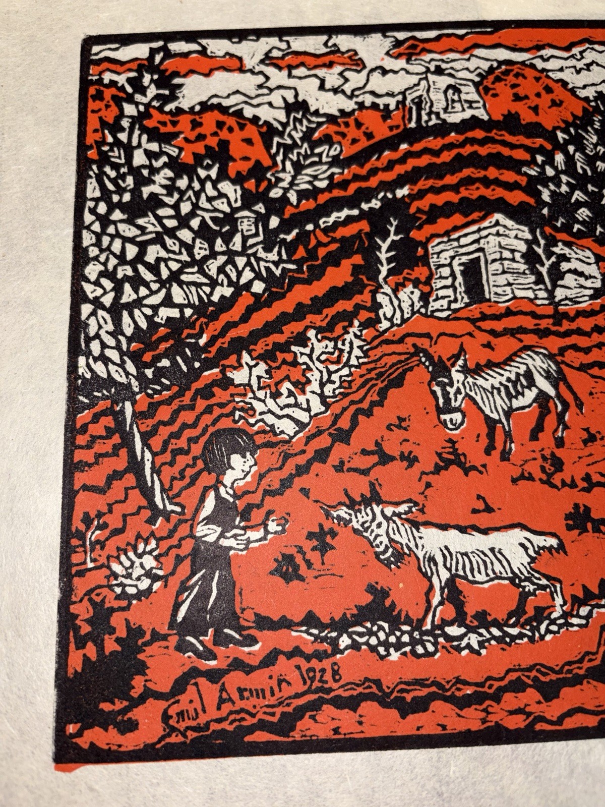 After Emil Armin Mountain Farm Santa Fe Woodblock 1928 Expressionist Art Deco!!!