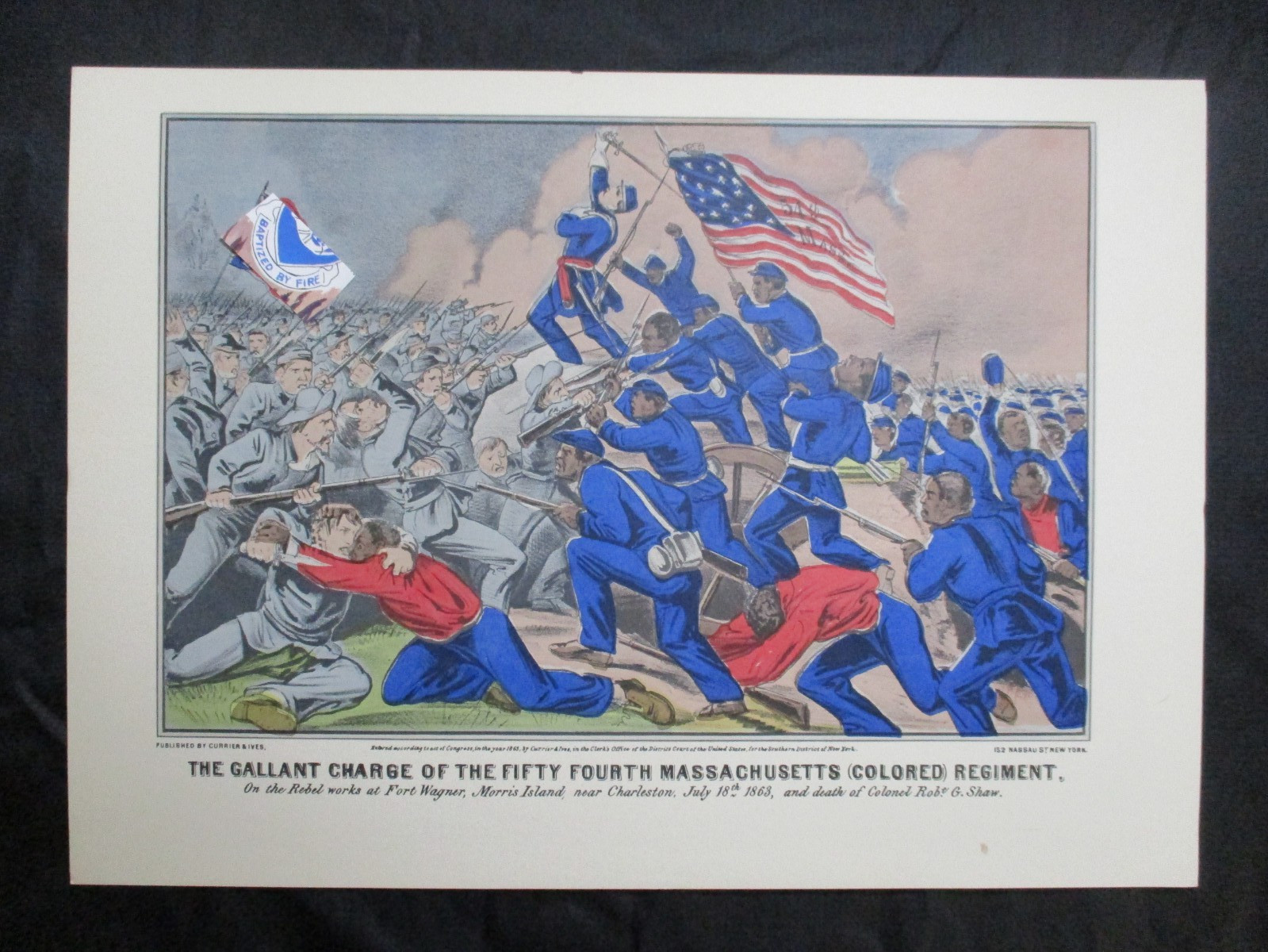 1960 Currier & Ives Civil War Print – 54th Massachusetts Attack on Fort Wagner