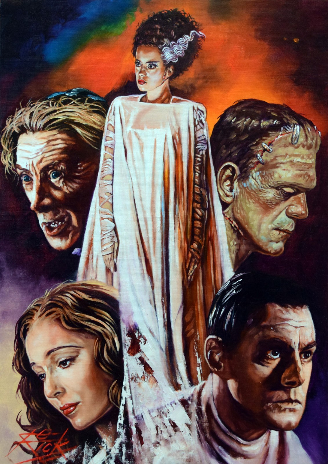 Universal Monsters / Mounted Mini Masterpieces / 4 Signed Rick Melton Art Prints