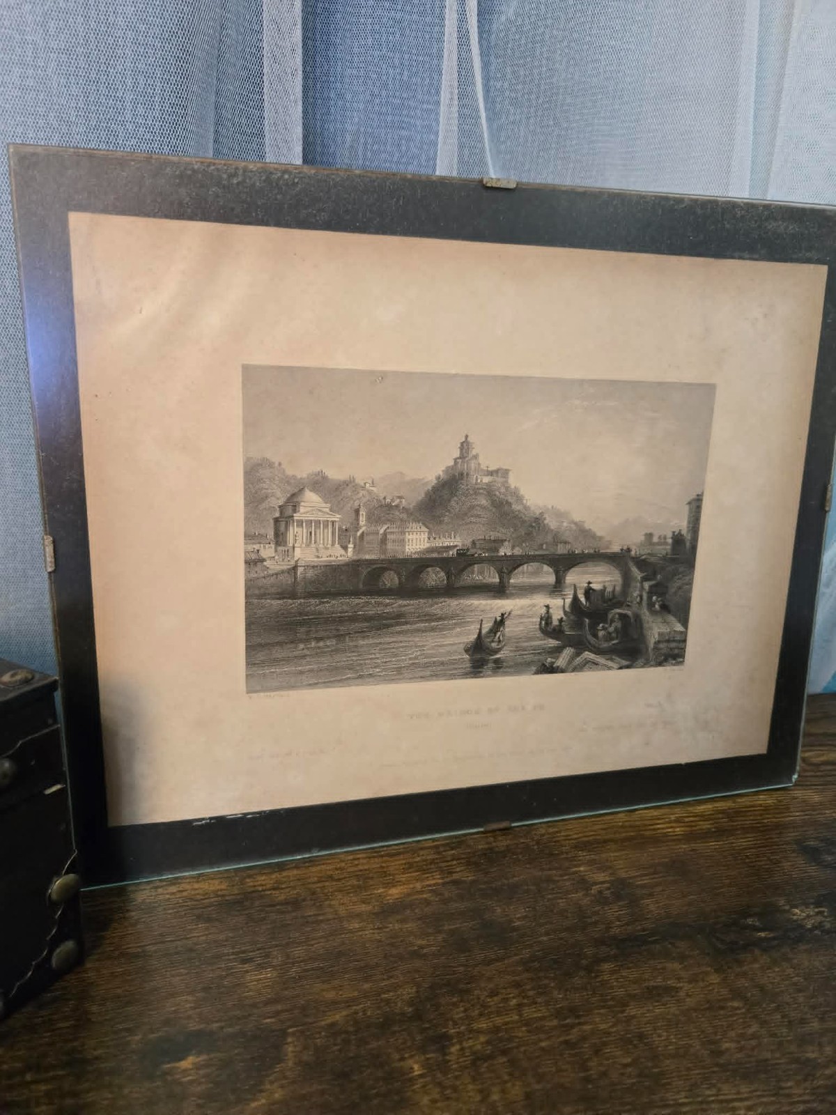 1938 William H. Bartlett Antique Steel Engraving Bridge of the Po Turin Italy
