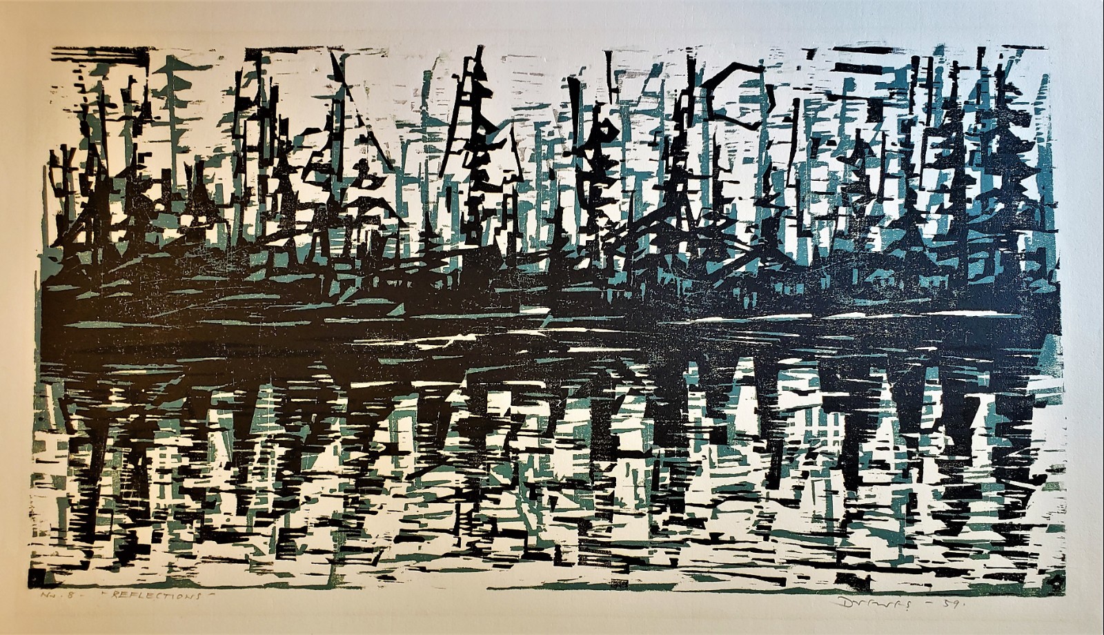 WERNER DREWES Original PENCIL SIGNED Color WOODCUT 1958 Reflection