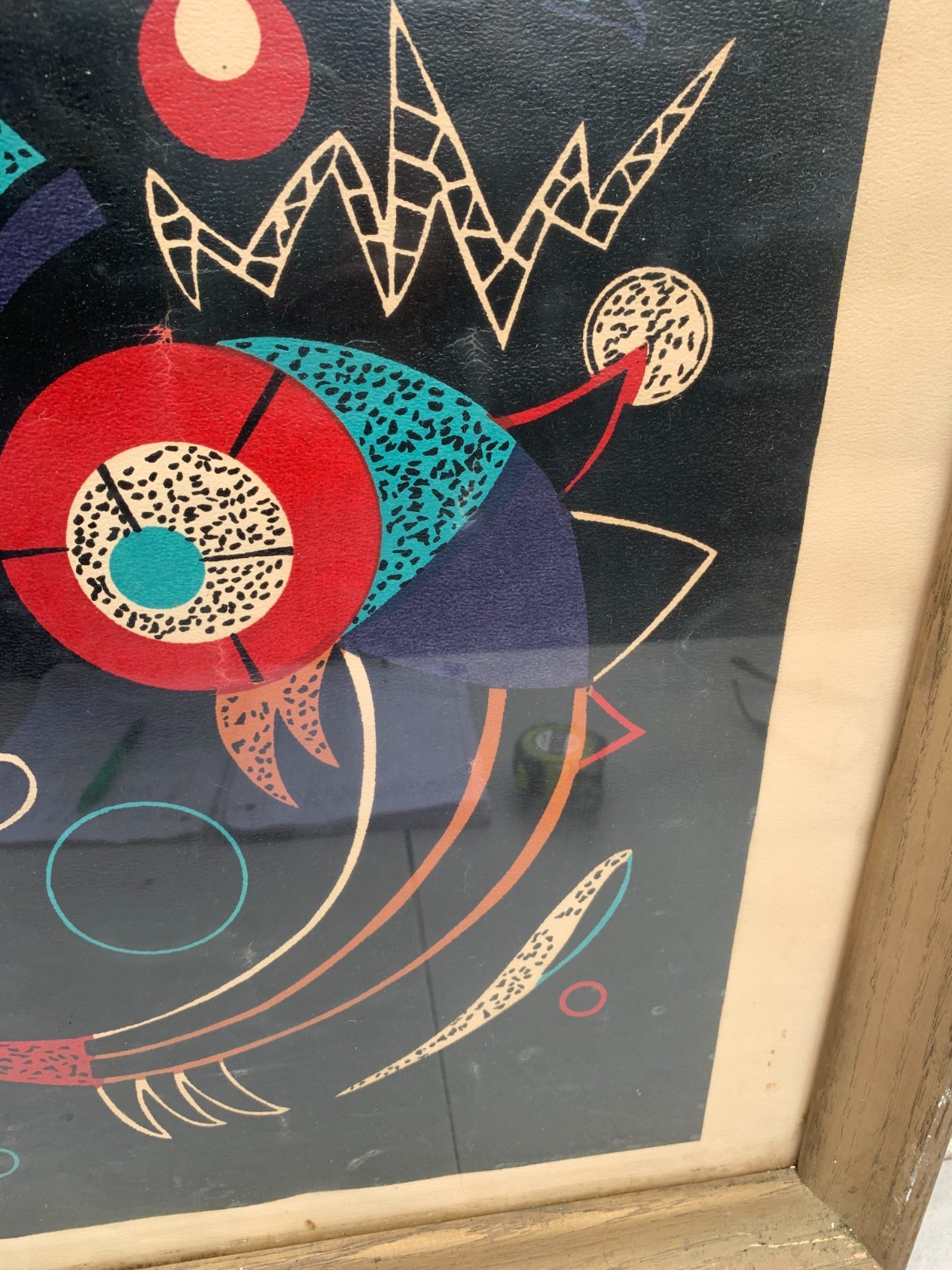Kandinsky VTG 1938 Signed Heavenly Bodies Comets Abstract Framed Art 23X27″