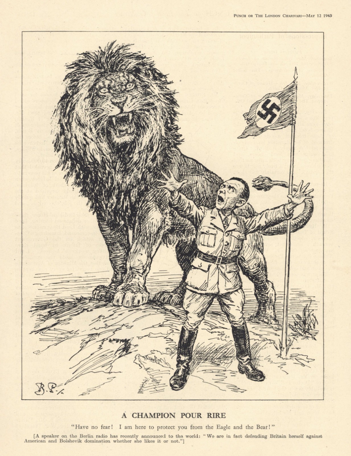 RARE WW2 PROPAGANDA Cartoon: GOEBBELS SATIRE – British Lion – USA – Communism