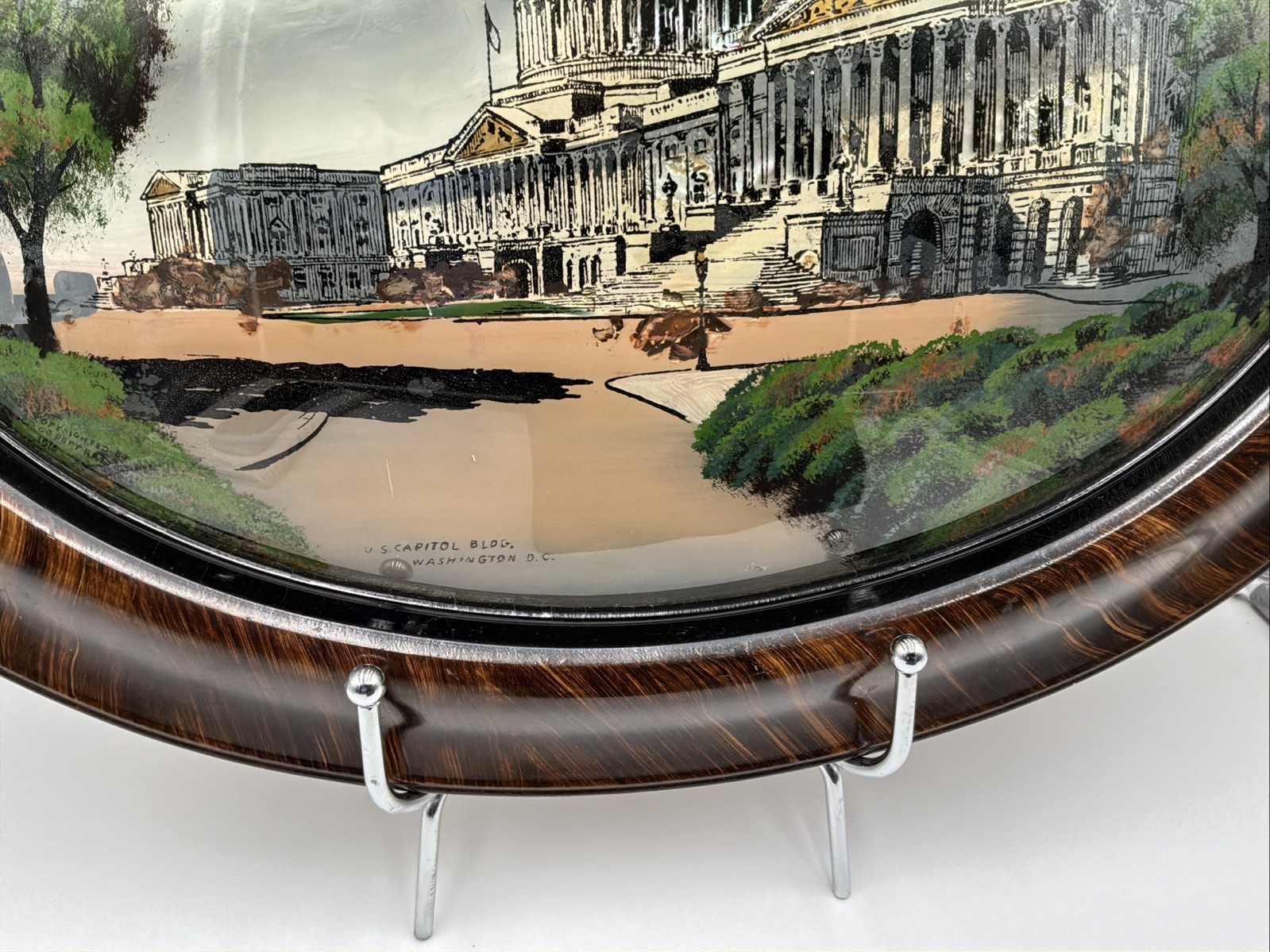 Vintage U.S. Capitol Washington DC Reverse Painted Convex Glass Oval Frame 24.5”