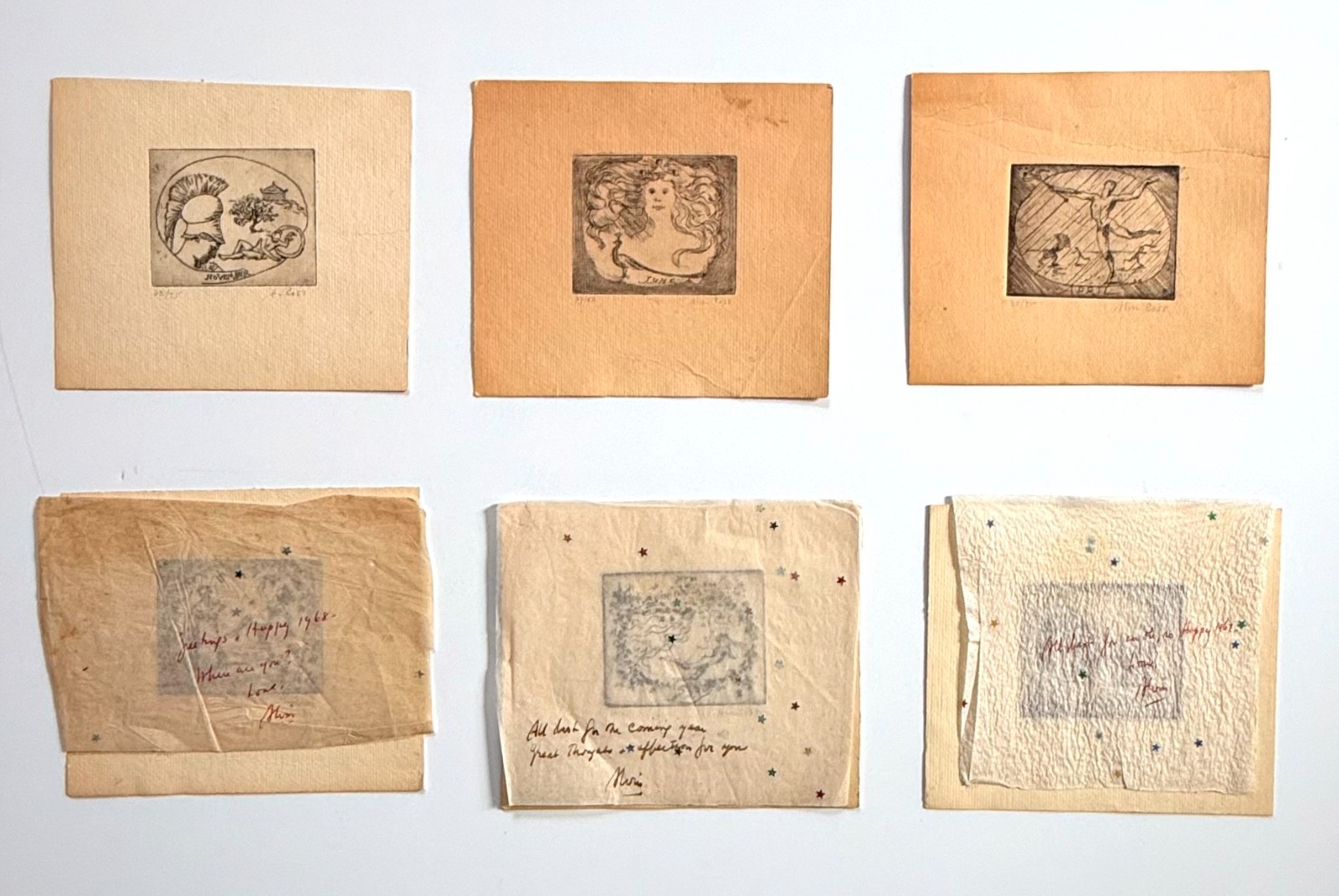 Alvin Ross (6) small etchings sent as Christmas cards late 60’s