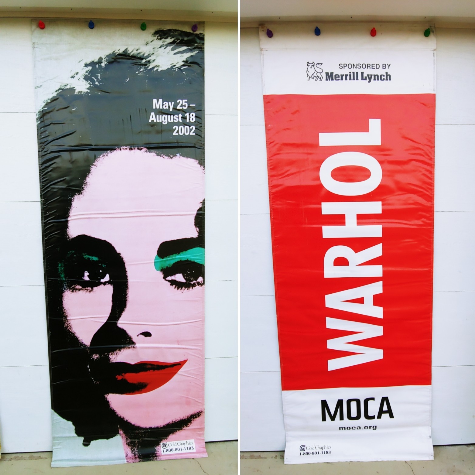 Andy Warhol’s Liz Taylor C. 2002 MOCA Merrill Lynch Vinyl Banner 96″x35″