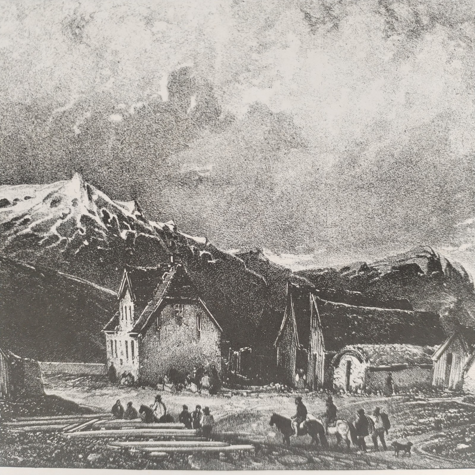 Antique 1842 Iceland Lithograph Mödruvellir Residence Auguste Mayer Art Print