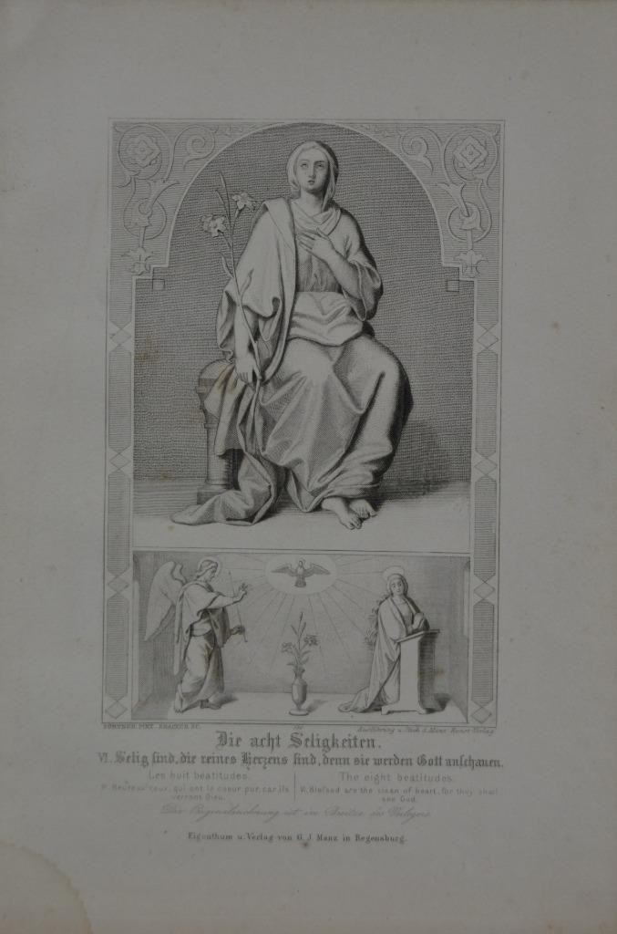 Antique Religious Art The Eight Beatitudes 1869 Original G.J Manz Engraving