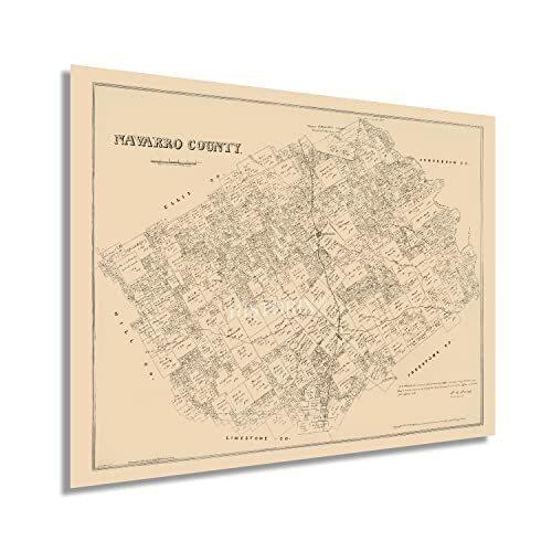 1880 Navarro County Texas Map Poster – Old Map of Navarro County Wall Art Print