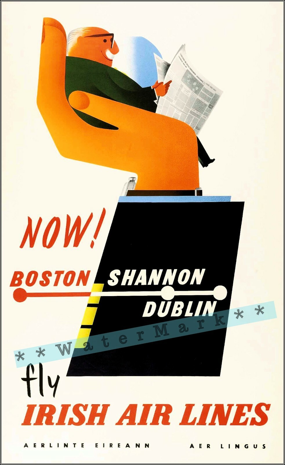 Boston To Shannon & Dublin Ireland 1958 Vintage Poster Print Wall Art Decor