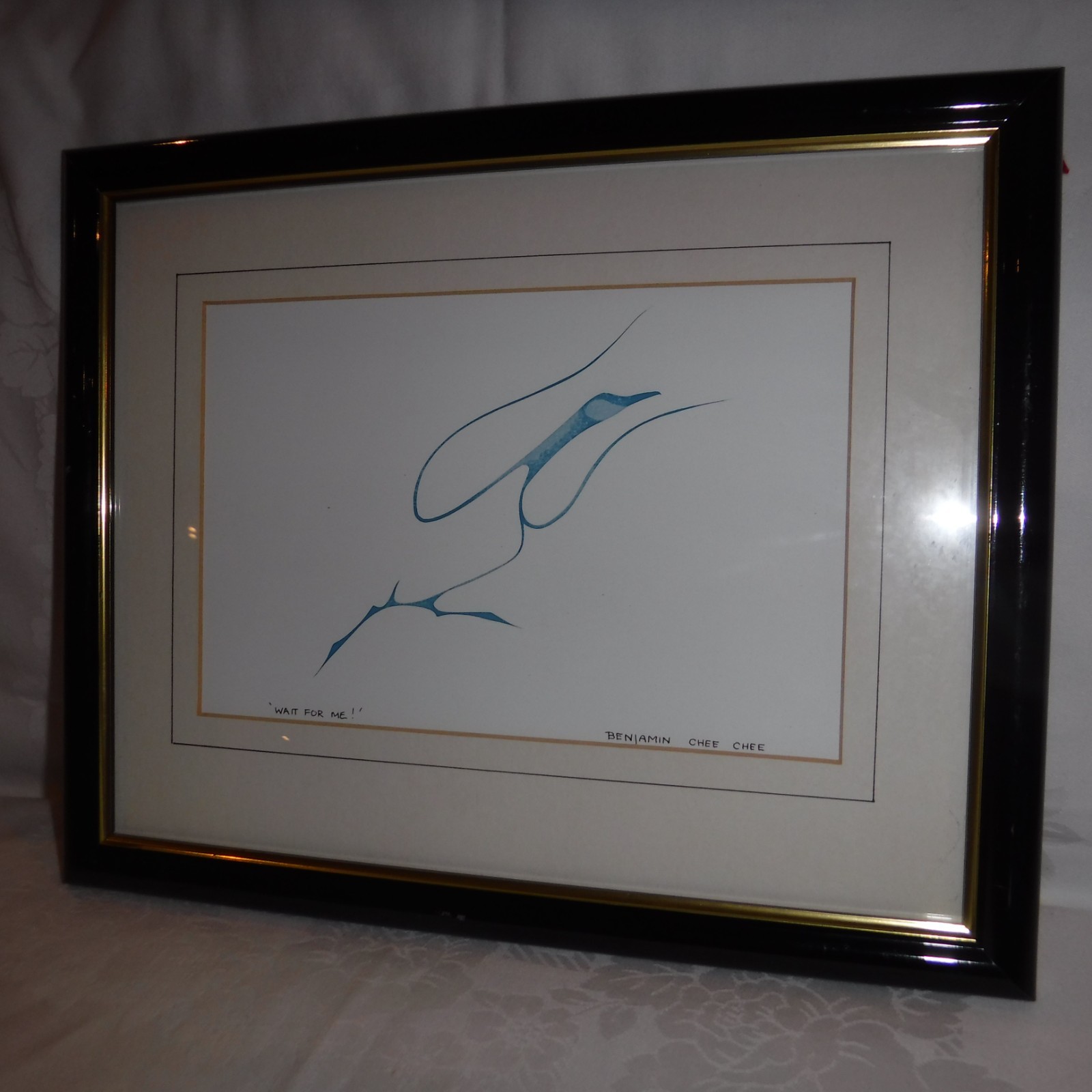 Benjamin Chee Chee Print ‘Wait For Me!’ Framed 33 x 27 cm Ojibwe Canada Artist