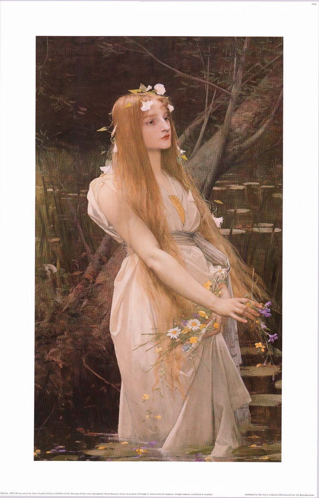 Ophelia by Jules Joseph LeFebvre Woman Standing in Pond 18×28 in