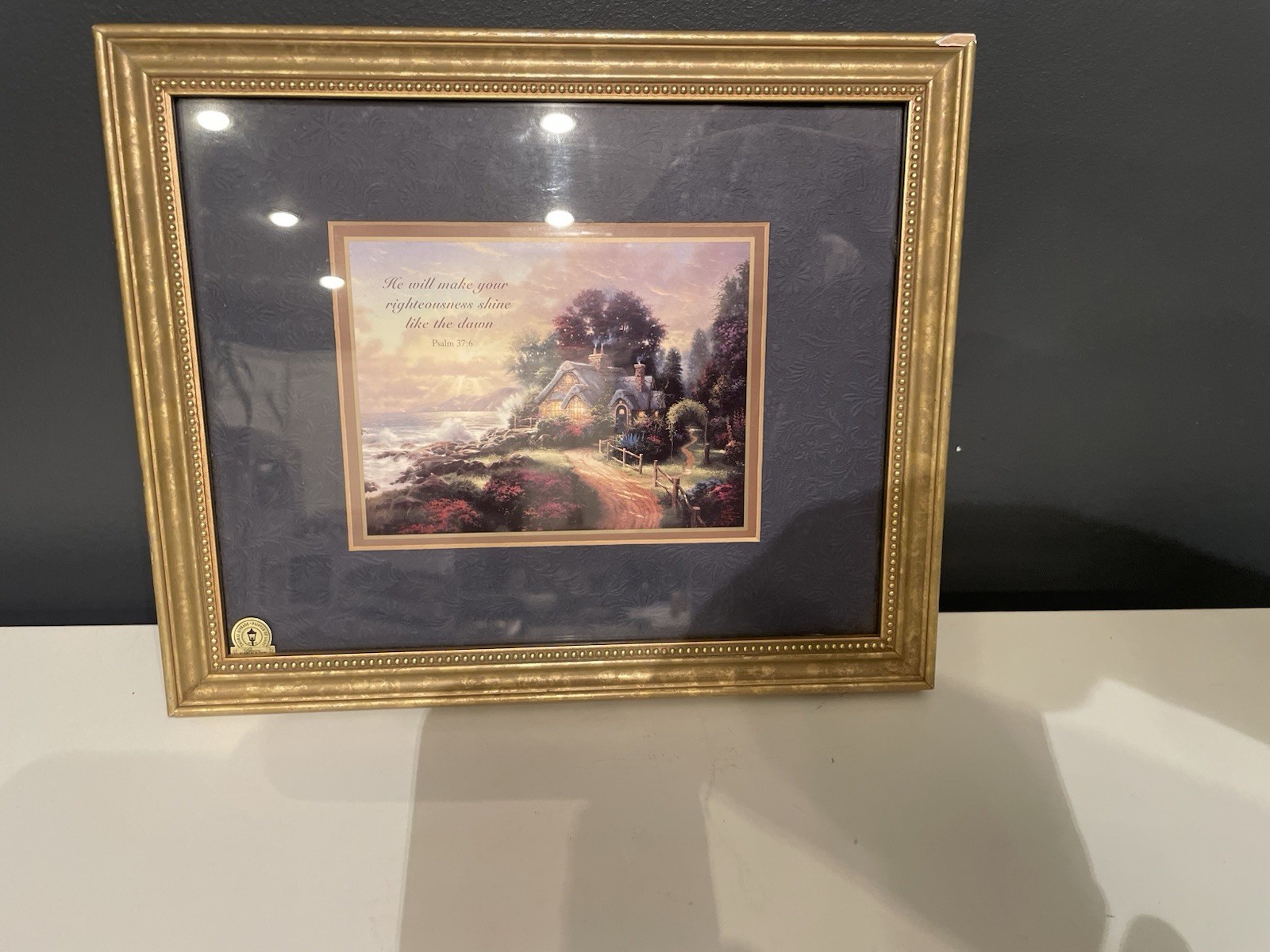 Thomas Kinkade Framed Print Psalm 37:6 Cottage Accent Print w/ COA Gold Frame