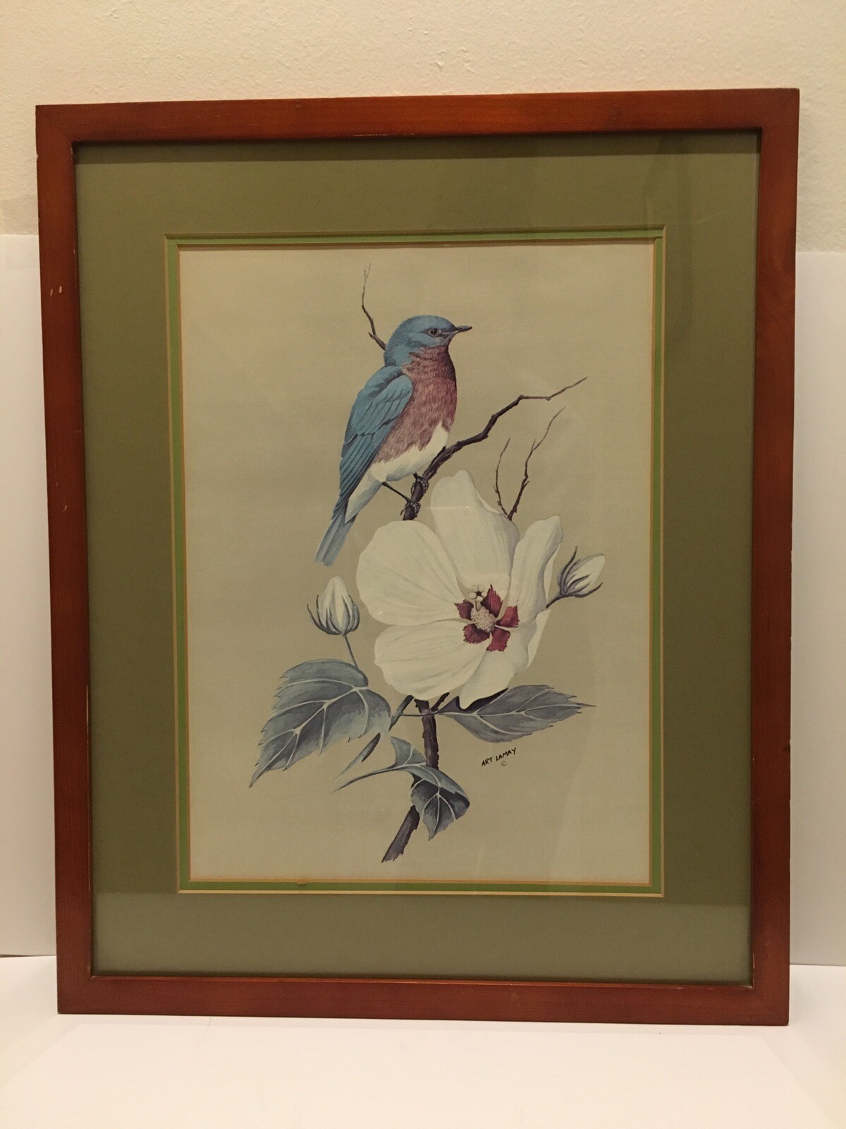 Art Lamay Blue Bird Print Framed Matted Eastern Bluebird 21.5” X 17.25” Wildlife