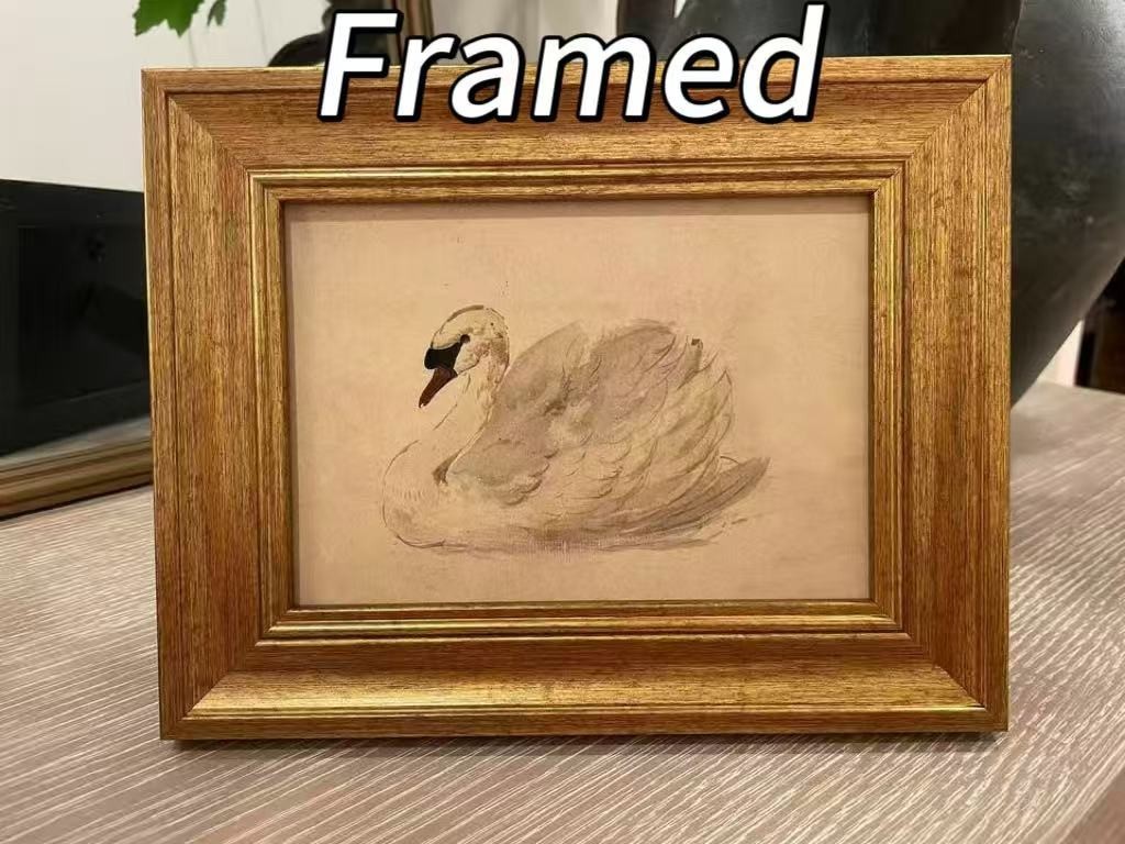 Framed Vintage Swan Print Minimalist Cottage Farmhouse Swan Art Print