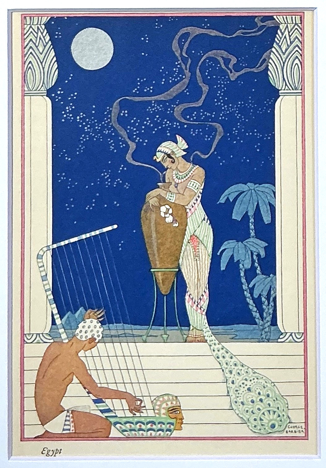 Art Deco Original Pochoir 1928 George Barbier: ‘Egypt’ Matted 8 x 10 in