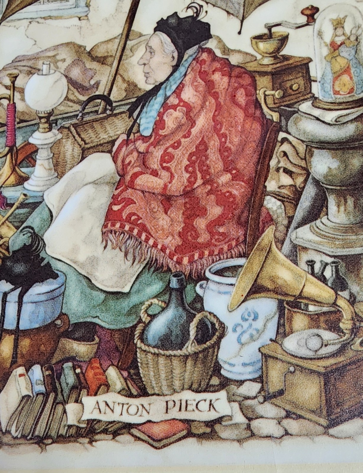 VTG 1966 Litho Art Print 7″x9″ “Flea Market” Anton Pieck Prints by Cunningham