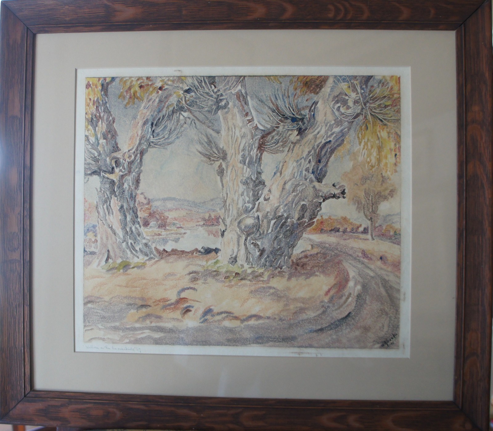 EXQUISITE ARTS & CRAFTS MONOTYPE BY WALTER RONALD LOCKE BEAVERKILL CATSKILLS NY