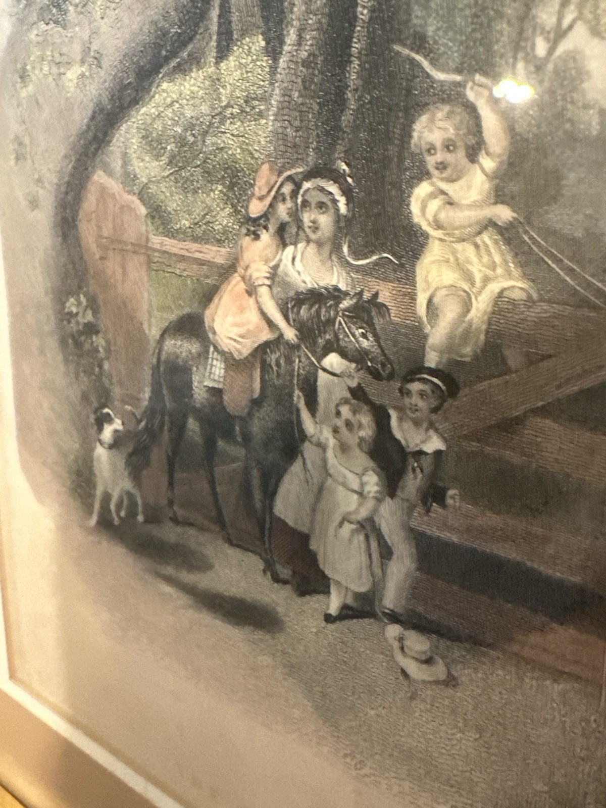 Antique 1852 Godey’s Lady’s Book The Old Farm Gate Plate Engraving Framed USA